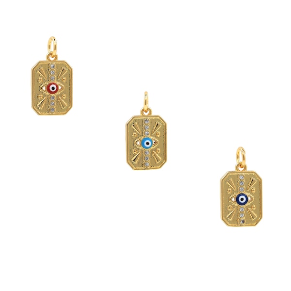 Rectangular Cubic Evil Eye Charm 18K Gold Filled Micro CZ Pave Eye Collection Pendant Necklace Making Charm Jewelry Discovery 18.5x10x2mm