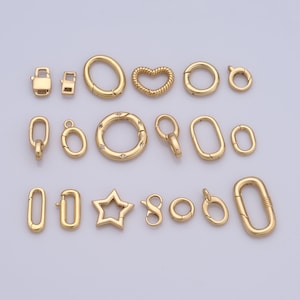 18K Gold Filled Locking Clasp, Heart Shape Clasp, Open End Clasp, Lobster Clasp, Round Clasp, Spring Clasp, DIY Jewelry Making