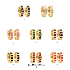 18k vergulde ronde oorbellen, hendel terug oorbellen, veelkleurige emaille oorbellen, verkrijgbaar in veelkleurig, zomer gouden oorbellen, 13x14x3.5mm