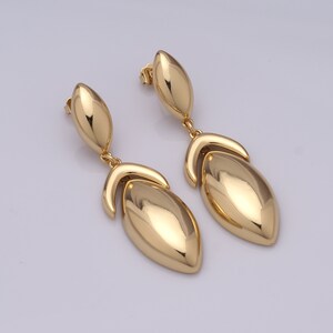 18K goud gevulde ovale oorbellen, druppeloorbellen, modeoorbellen, damesoorbellen, 62x16x6,5 mm