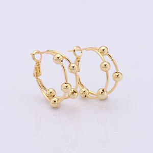 18K Gold Filled Ball Bead Earrings, Fashion Earrings, Minimalist Earrings, Women&#39;s Earrings，26x10.5x9mm