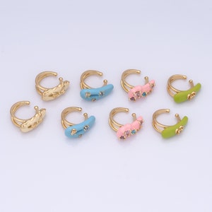 18K Gold Filled Fashion Earrings Clips， Micro Pavé CZ Enamel Earrings Gift for Her，