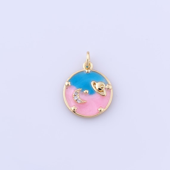 18K Gold Filled Round Pendant , Micro Pavé CZ Moon Charms, Sun Charms, Star Charms, DIY Jewelry Making,19.5x14x2.4mm