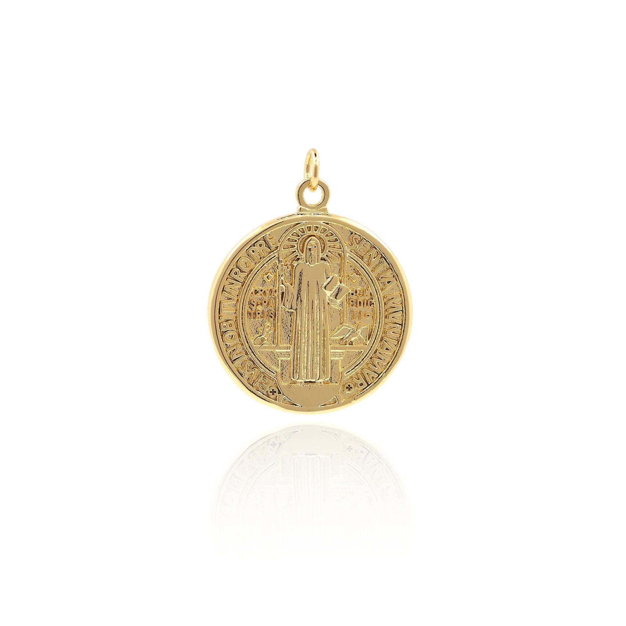 18K ゴールドフィルド 聖母マリアペンダント ゴールドネックレス レディース ジルコン コイン レイヤードネックレス 宗教的信仰チャーム DIY ジュエリーメイキング 20x15x2mm