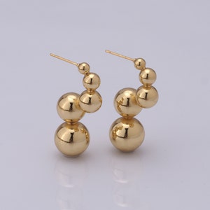 18K Gold Filled Ball Bead Earrings, Fashion Earrings, Women&#39;s Earrings，33.5x16x12mm