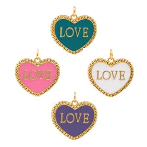 18K Gold Filled Enamel Heart Charm Heart Charm Enamel Charm For Bracelet Necklace Jewelry Making Supplies LOVE Letter Jewelry 20x20x2mm