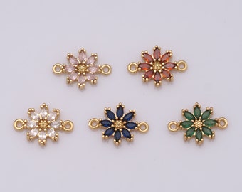18K Gold Filled Flower Connector, Micro Pavé CZ Botanical Connector for Necklace and Bracelet Making, DIY Jewelry Making，16.5x11x2.5
