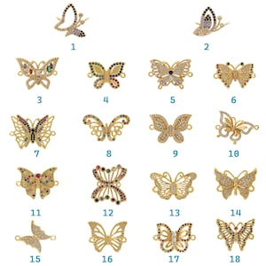 Butterfly Connector, Micropavé CZ Insect Connector, 18K Gold Stuffed Flying Animal Connector, DIY Bracelet Necklace Making Supplies