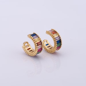 18K Gold Filled Rainbow Earrings Clips, Micro Pavé CZ Fashion Earrings, Women's Earrings，12.5x14x6mm