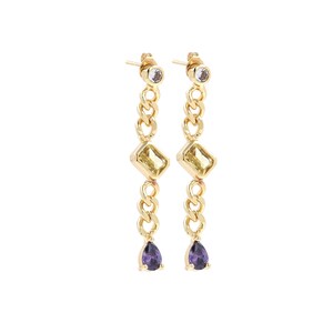 18K Gold Filled Tassel Stud Earrings, Zircon Chain Stud Earrings, Women's Stud Earrings, Fashion Stud Earrings, Gift for Her，9x49x3.8mm