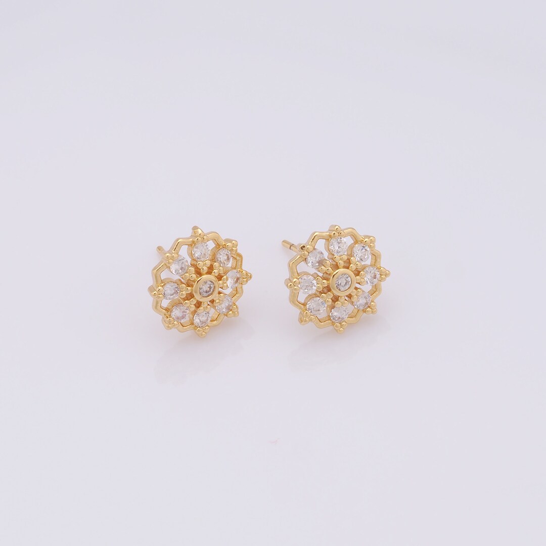 18K Gold Filled Flower Stud Earrings, Micro Pavé CZ Fashion