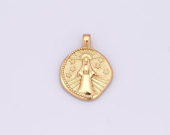 18K Gold gefüllte Jungfrau Maria Anhänger, katholische Charms, religiöse Charms, DIY Schmuckherstellung ， 23.5x18x2mm