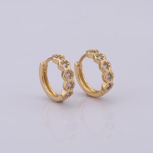 18K goud gevulde ronde oorbellen, micro Pavé CZ zeshoek oorbellen, mode oorbellen, 16x16,5x4,5 mm
