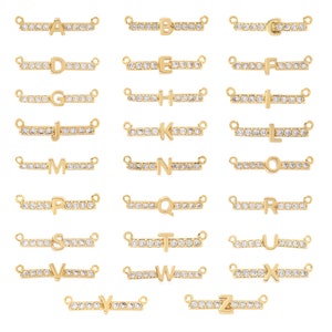 Conector de letras com preenchimento de ouro 18K, conector de tira de zircônia cúbica micropavé, fabricação de joias faça você mesmo, 26 x 5,4 x 2,5 mm