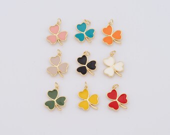 18K Gold Filled Heart Pendant, Leaf Charms, Enamel Charms, DIY Jewelry Making Supplies，21.5x15.5x2.5mm
