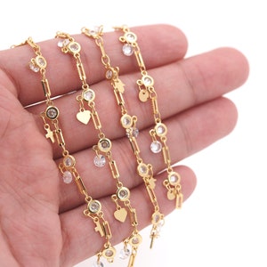 18K Gold gefüllte Büroklammer Kette, Zirkon runde Kette, Perlenkette, Herzkette, DIY Schmuckherstellung