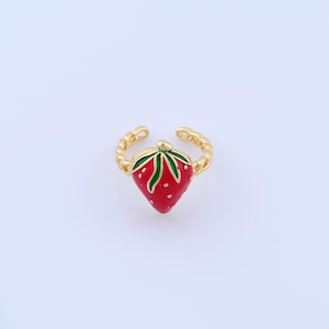 18 kt gold filled aardbeiring, fruitring, emaille aardbeiring, modering, cadeau voor haar