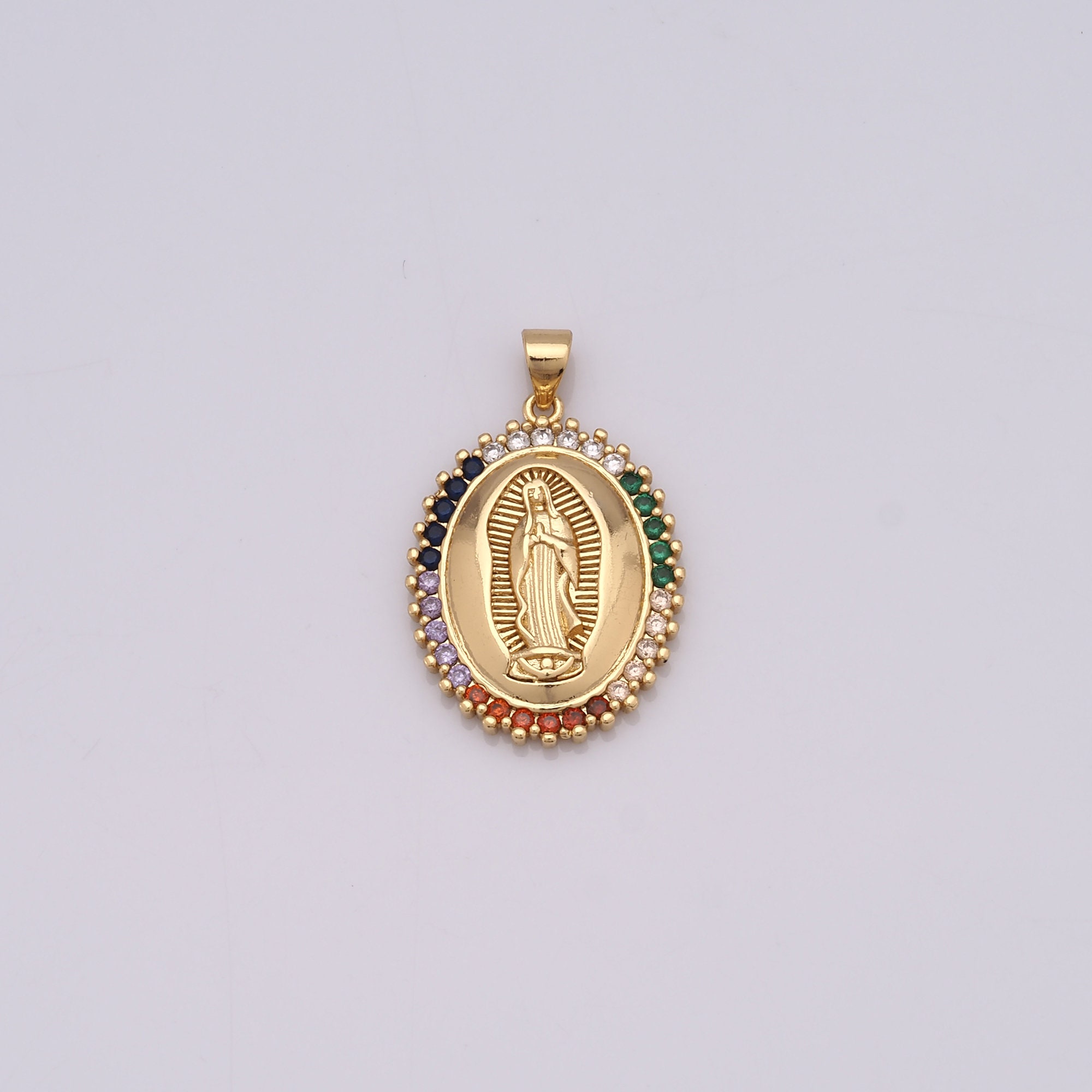 18K Gold Filled Virgin Mary Pendant, Micro Pave CZ Oval Pendant ...