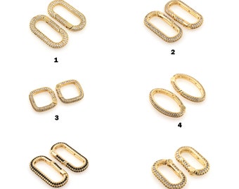 Cubic Zirconia Oval Carabiner Buckle Micropaved Zircon Buckle Lock Micro-Pave Oval Lock Square Buckle DIY Jewelry Making