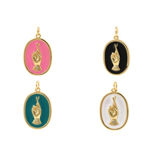 18K Yellow Gold Filled M Enamel Oval Charm Gesture Pendant Enamel Gesture Necklace DIY Jewelry Making Supplies Enamel Charm 25x15x2.5mm