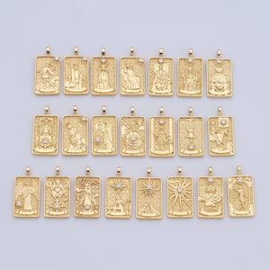 Ciondolo quadrato riempito in oro 18 carati, ciondoli tarocchi in zirconia, ciondoli religiosi, creazione di gioielli fai da te, 30x14,5x2,3 mm