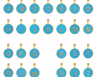 Initial Necklace, Enamel Initial Charm, Disc Pendant in 18K Gold Plated Brass, Alphabet Charm, DIY Jewelry Making Supplies, 28x19x2.5mm