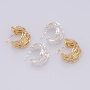 18K Gold Filled Open Hoop Earrings, Curved Moon Earrings, Geometric Earrings, Women's Earrings，20.5x18.5x14.5mm
