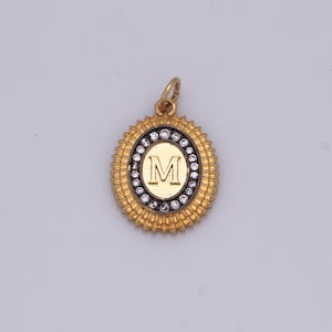 Colgante ovalado relleno de oro de 18 quilates, dijes de letras Micropavé CZ, fabricación de joyas de bricolaje, 23x14,7x2 mm