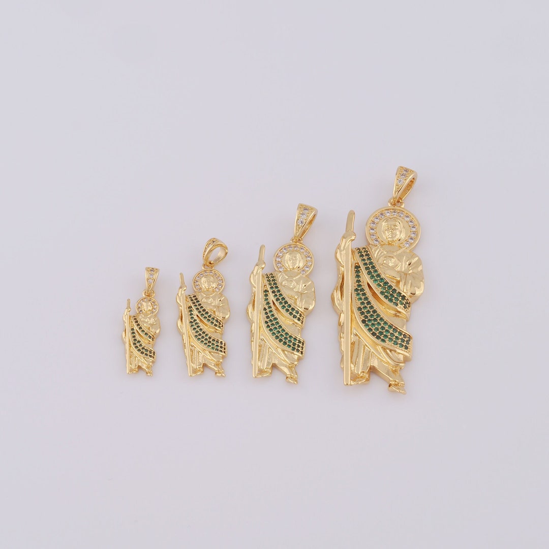18K Gold Filled Saint Jude Pendant With Micro Pavé CZ Religious Charms ...