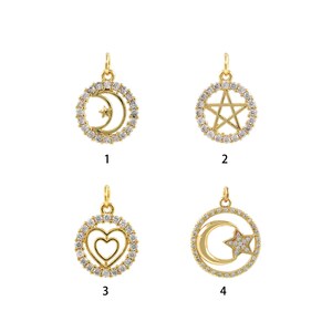Round Planet Crescent Moon Pendant with Zircon Cubic Zirconia Round Star Moon Pendant 18K Gold Filled DIY Jewelry Making Heart Charm
