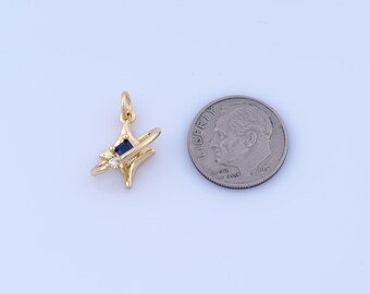 18Kゴールドフィルド土星ペンダント、CZスターチャーム、天体チャーム