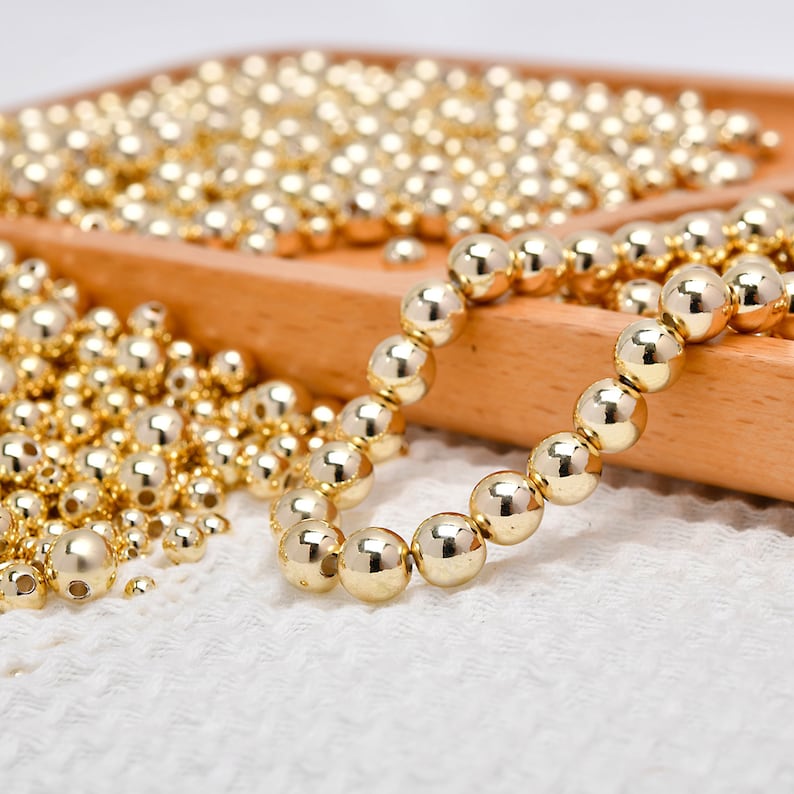 100 PCS, 14K Gold Filled Round Beads, Gold Spacer Beads, DIY Bracelet Necklace Earrings Jewelry Making image 2