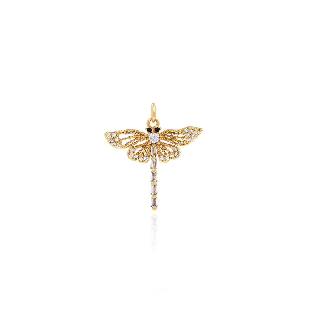 Flying Insect Pendent 18K Gold Filled Dragonfly Pendant, Micropavé CZ Insect Pendant, Insect ...