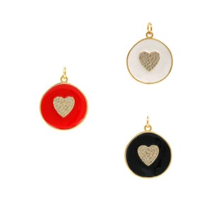 Micropave Colored Enamel Love Coin Pendant Enamel Round Charm Jewelry 18K Gold Filled DIY Jewelry Making Supplies 26x20x2mm