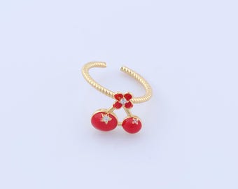 Anello a forma di ciliegia in oro 18 carati, anello a forma di frutta con zirconi cubici, anello a forma di ciliegia in smalto, anello alla moda, regalo per lei