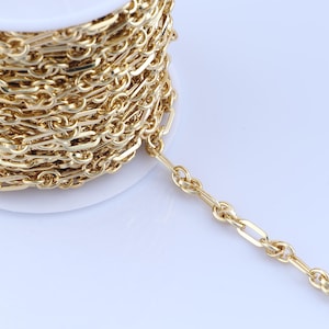 Cadena Figaro chapada en oro de 18 quilates, cadena Figaro, fabricación de joyas DIY, 5,3 x 3,2 x 0,3 mm