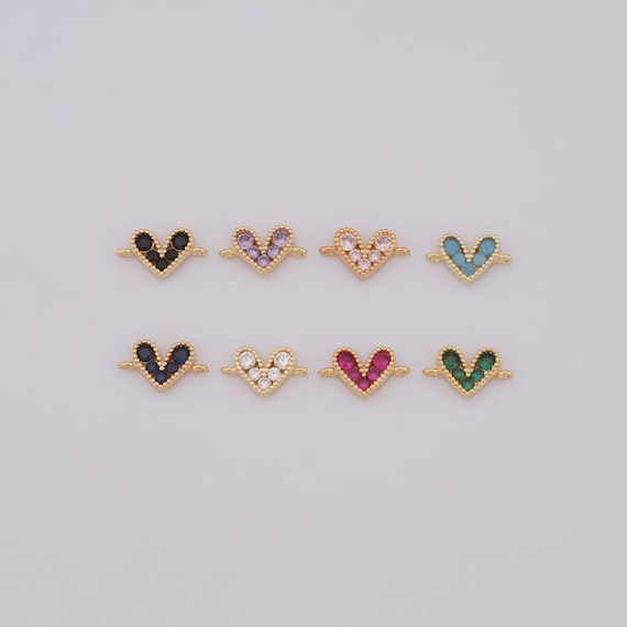 18K Gold Filled Heart Connector, Micro Pave CZ Necklace Bracelet Connector, DIY Jewelry Making，8.2x14.2x2.5mm