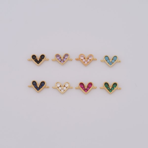 18K Gold Filled Heart Connector, Micro Pave CZ Necklace Bracelet Connector, DIY Jewelry Making，8.2x14.2x2.5mm