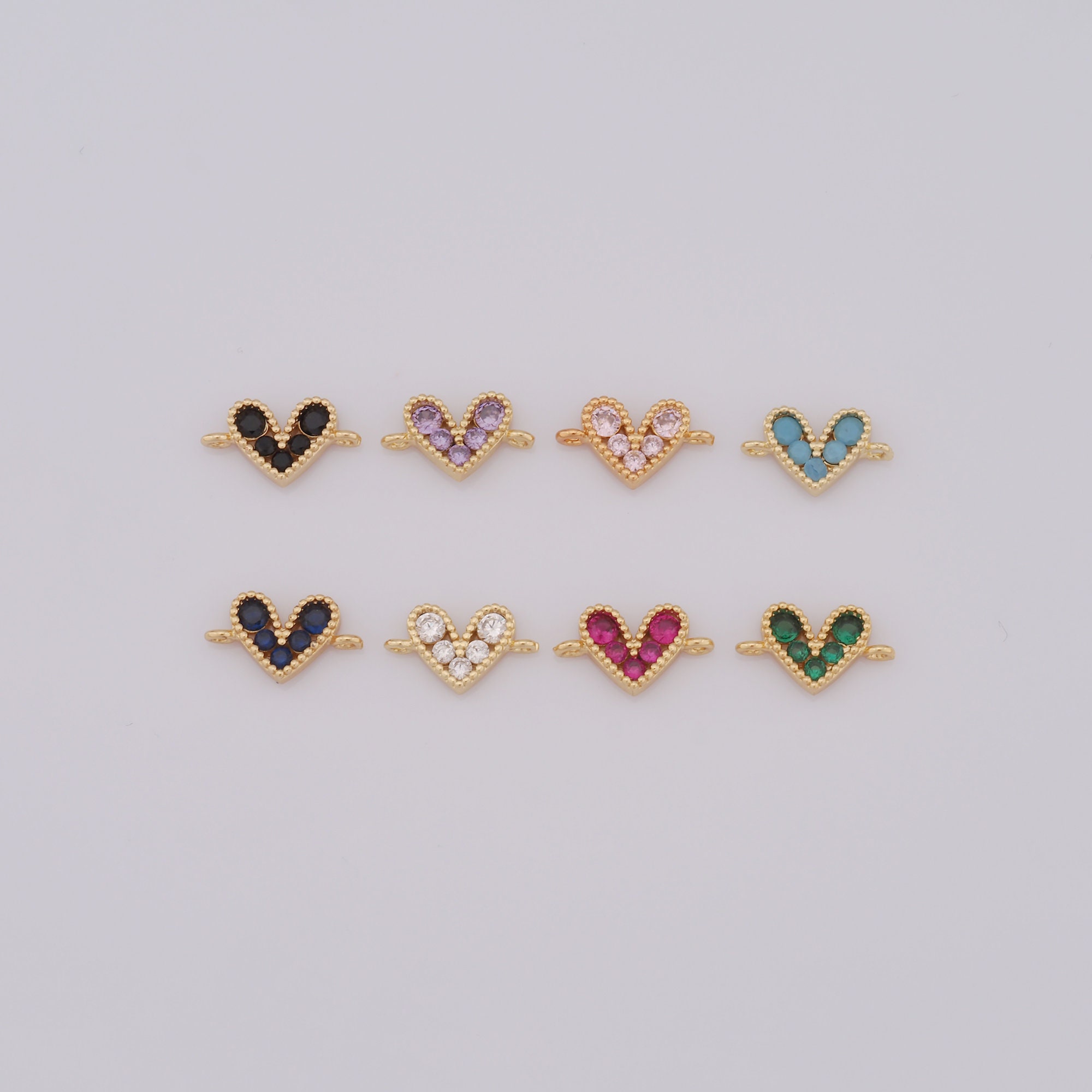 18K Gold Filled Heart Connector, Micro Pave CZ Necklace Bracelet Connector, DIY Jewelry Making，8.2x14.2x2.5mm