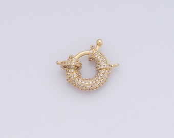 18K Gold Filled Round Buckle, Micro Pavé CZ Open End Buckle, DIY Jewelry Making，19.5x5mm