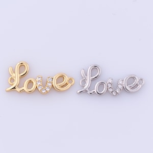Pingente de amor preenchido com ouro 18K, pingentes de letras CZ micropave, fabricação de joias faça você mesmo, 17,5 x 8,5 x 2 mm