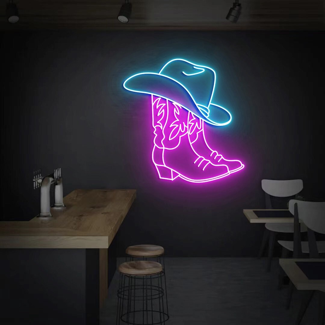 Cowboy Boots Neon Sign Cowboy Hat Led Sign Boots and Hat - Etsy