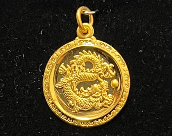 24k Gold Dragon Round Pendant (Solid, 20mm)