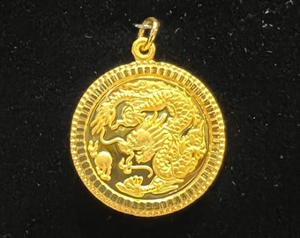 24K Gold Dragon pendant (Round 24.5mm)