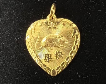 Vintage 24k Gold Rat Zodiac Pendant