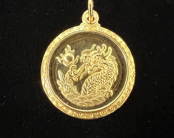 24k Gold Dragon Round Pendant (Solid, 20mm)