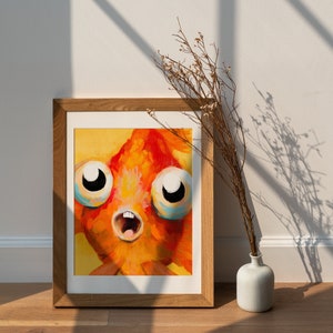 Goldfish Digital Art Quirky Fish Print Underwater Home Decor Water Themed Wall Art Orange and Yellow Tones Multiple Sizes