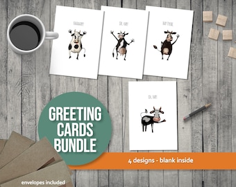 Cow Hay Greeting Cards Pack - Just Because Cards With Envelopes 5x7 Inches