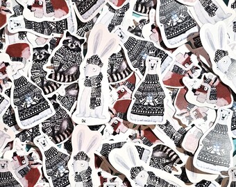 Animal Stickers 50 Count Small Matte Vinyl Stickers Water Resistant - Whimsical Woodland Animals