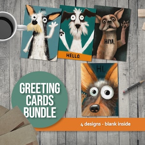 Dog Greeting Cards Set Blank Inside - 5x7 Inches - Dog Hello Cards